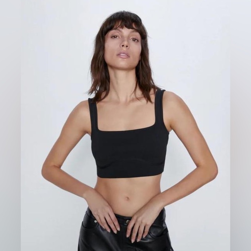 Zara Black Ribbed Crop Bralette Top W/ Underwire Design